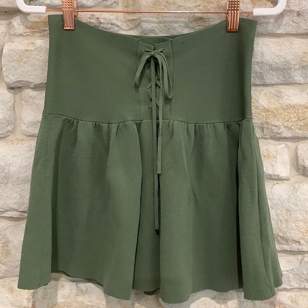 Zara knit army green skater skirt with high waist size US Small